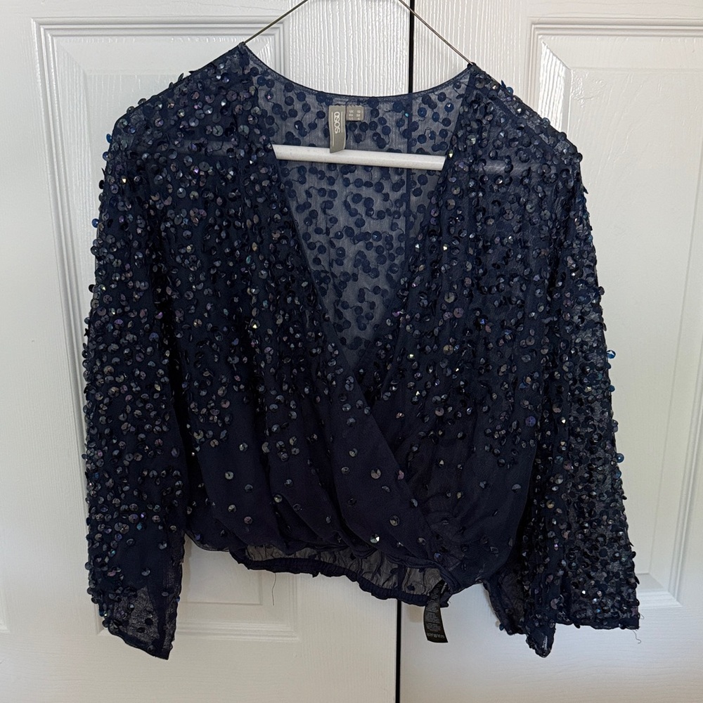 ASOS Navy Embellished Blouse